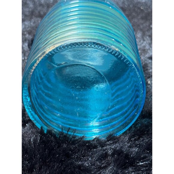 Vintage Blue Ribbed Honey Comb Glass Storage Jar With Lid - Picture 5 of 7